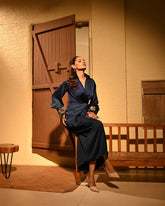 Imported Armani Satin Blue Sage Shirtdress